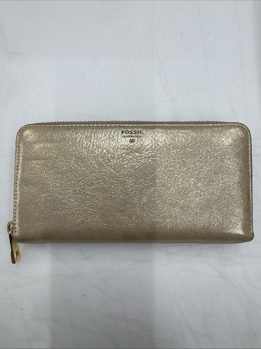 Fossil Zip Around Long Leather Wallet Issue No. 1954 Gold Shimmer - Picture 1 of 7